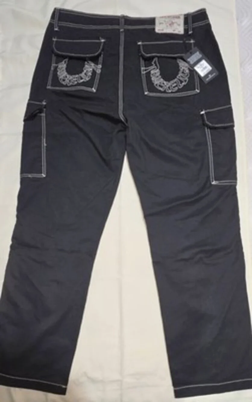 True Religion Bobby Baggy Cargo Pants 36x30 Jet Black NWT sku: 0156